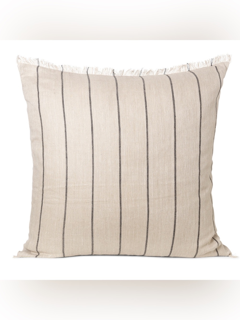 Ferm Living Oatmeal Black Stripe Fringe Pillow Cover Linen Blend OS NWT